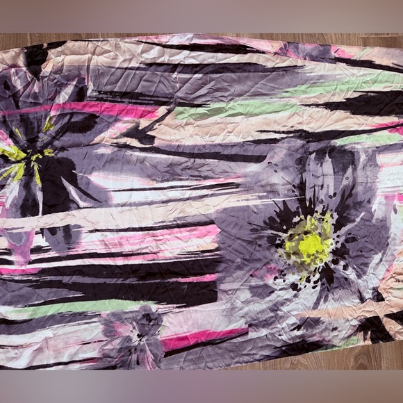 Abstract floral silk scarf large size versatile approx 28" wide by 78" long. - Picture 2 of 3
